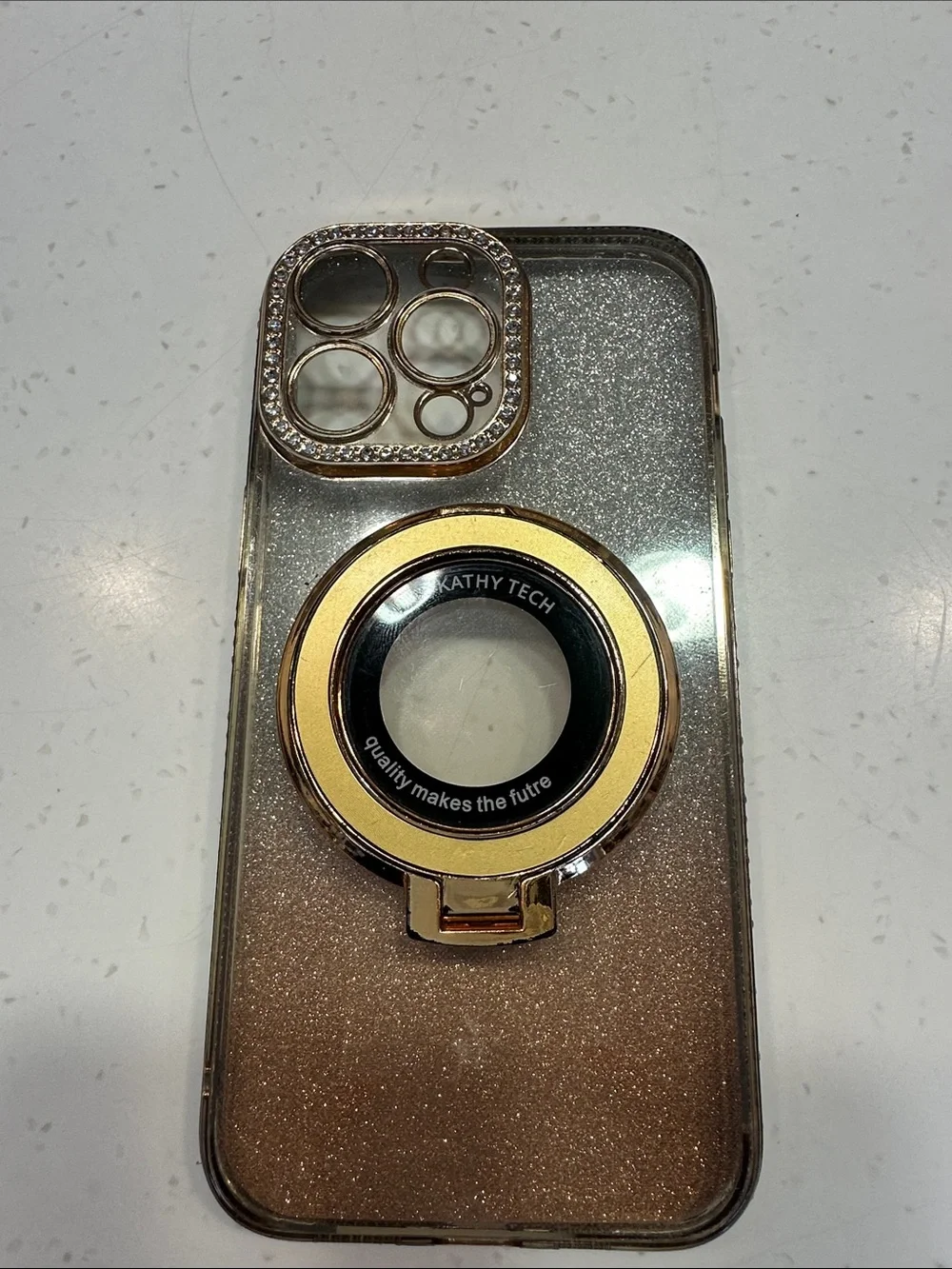 Gold Glitter Phone Case with Gold Ring Grip